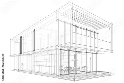 House building sketch architecture 3d illustration