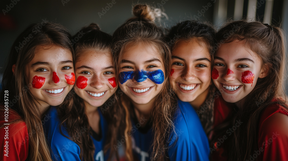 Excited Women with Soccer Face Paint in a Stadium Excited Women with Soccer Face Paint in a Stadium