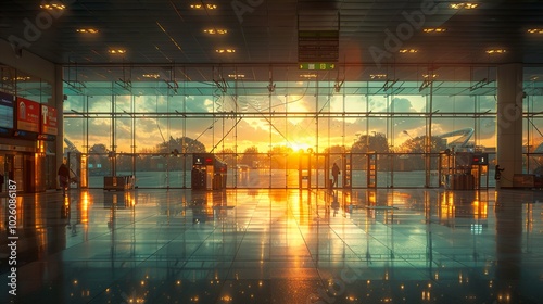 Wallpaper Mural Modern Airport Interior with Sunset Reflections Torontodigital.ca