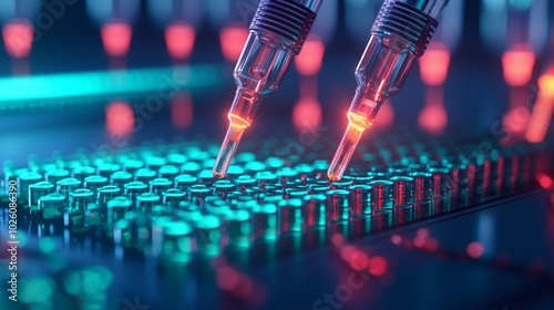 Pipettes Dispensing Liquid into Test Tubes in a Laboratory Setting