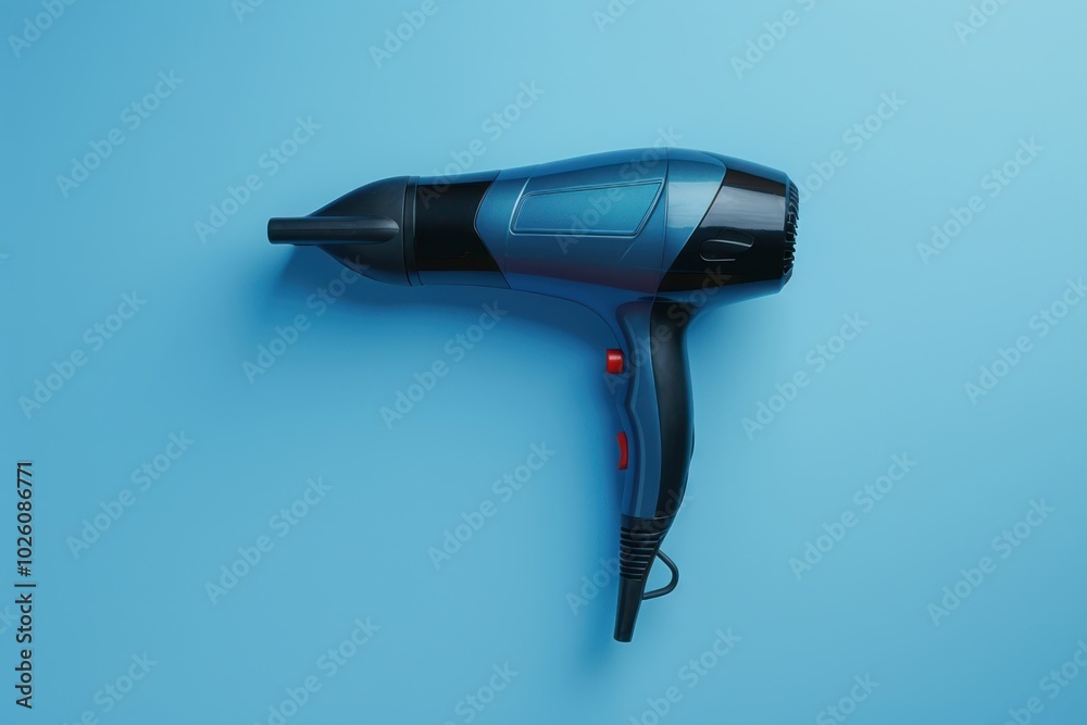 Hair dryer on a blue background with a sleek design and ergonomic handle Hair dryer on a blue background with a sleek design and ergonomic handle