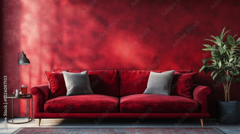 Luxurious Red Living Room Interior Luxurious Red Living Room Interior