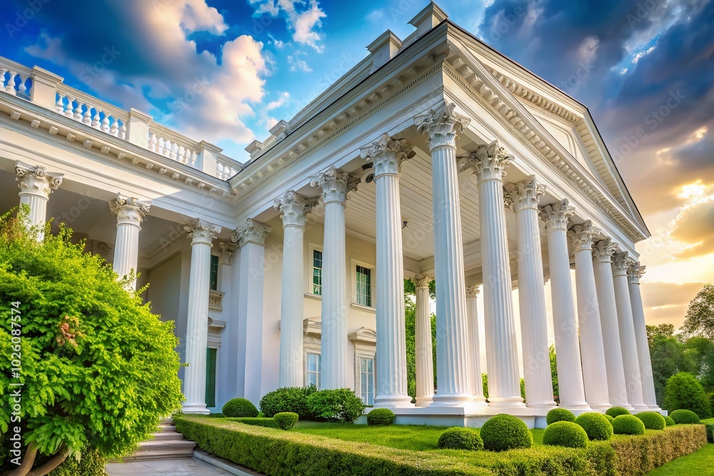 Obraz premium Elegant Classical White Architecture: Historical Charm and Timeless Beauty in Portrait Photography