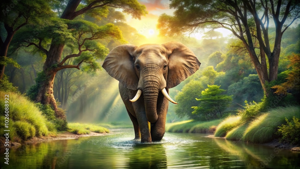 Fototapeta premium Elephant Ear Flapping in Nature - Majestic Wildlife Photography