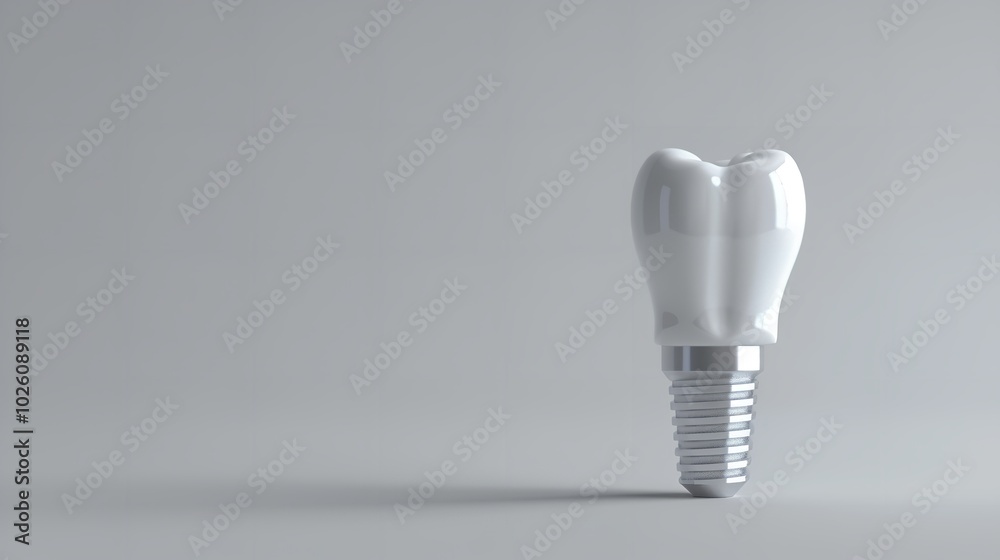 a pin-equipped dental implant on a gray backdrop AI-created concept for world oral health day's healthy medication molar root restoration design copy space, Generative AI. a pin-equipped dental implant on a gray backdrop AI-created concept for world oral health day's healthy medication molar root restoration design copy space, Generative AI.