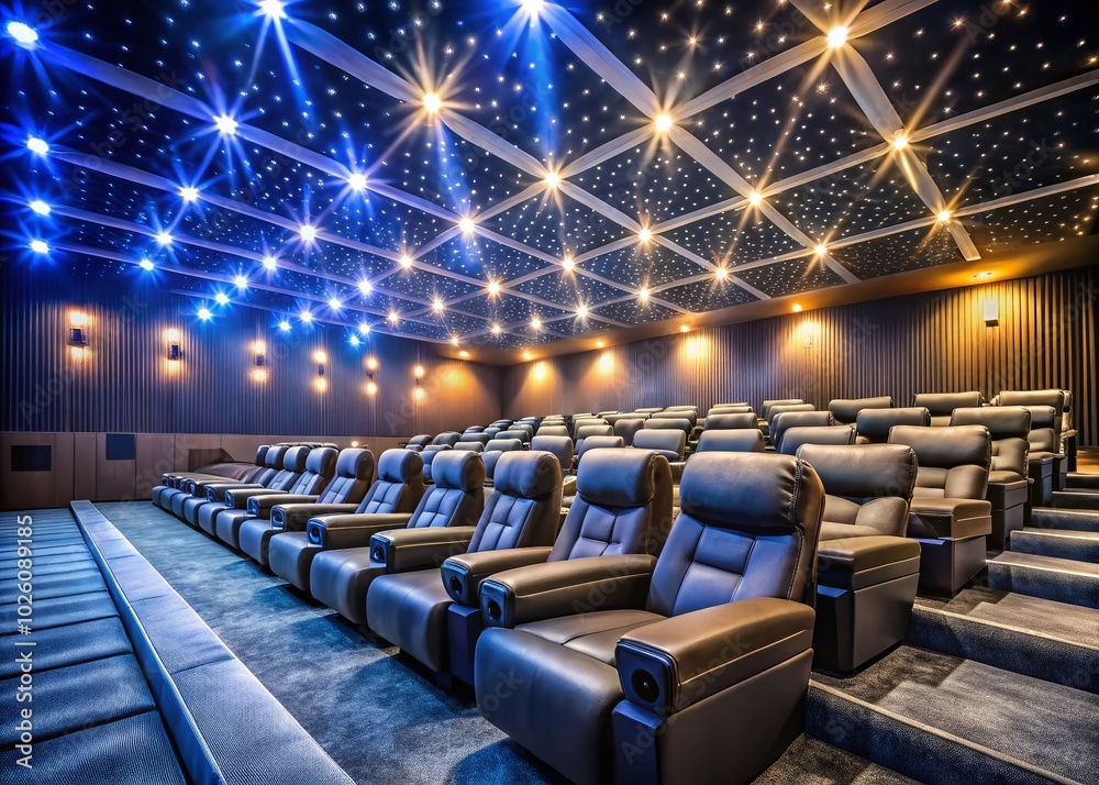 Naklejka premium Empty Modern Cinema Hall with Bokeh Effect for Stunning Visuals and Relaxation