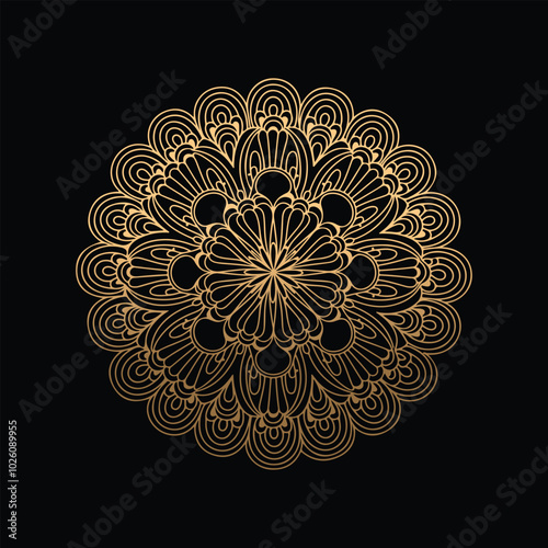 Gradient golden color line art mandala design