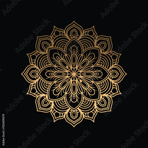 Gradient golden color line art mandala design