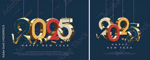 Happy New Year 2025 design with unique 3D numbers on blue background. Premium vector design for Happy New Year 2025 greetings and celebrations.