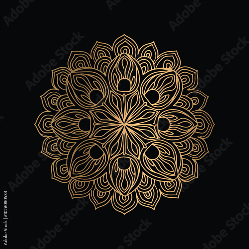Gradient golden color line art mandala design