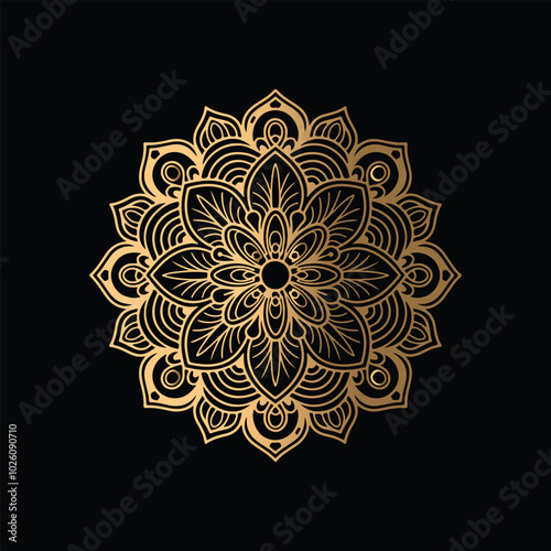 Gradient golden color line art mandala design