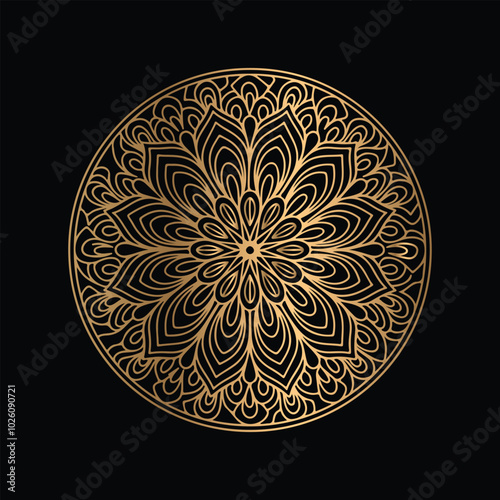 Gradient golden color line art mandala design