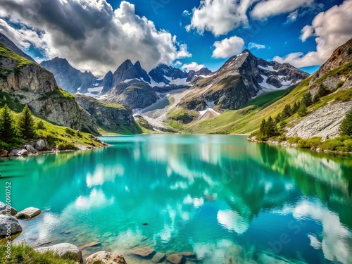 Turquoise Glacial Lake at Barba d'Orso Glacier, Vallelunga - Stunning Bokeh Effect Photography photo