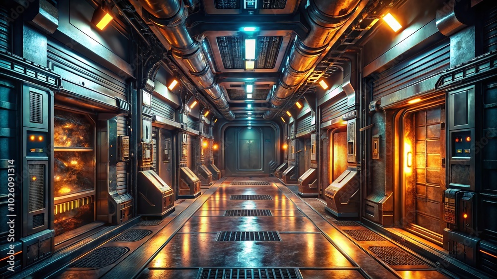 Urban Exploration Inside a Futuristic Spaceship Hallway Urban Exploration Inside a Futuristic Spaceship Hallway