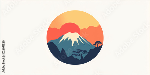 Africa. vector illustration of Africa, mountains, flat background. mountains, landscape. environmental friendly. sun over a mountain, sky , colorful image. representation icon logo. photo