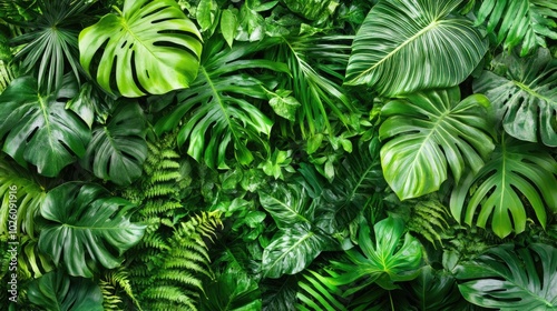 Wallpaper Mural A lush, tropical wall of large green leaves with a variety of textures. Torontodigital.ca