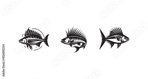 Simple silhouette Kingfish fish vector black color SET