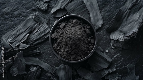 Activated Charcoal Powder on Sleek Black Surface photo