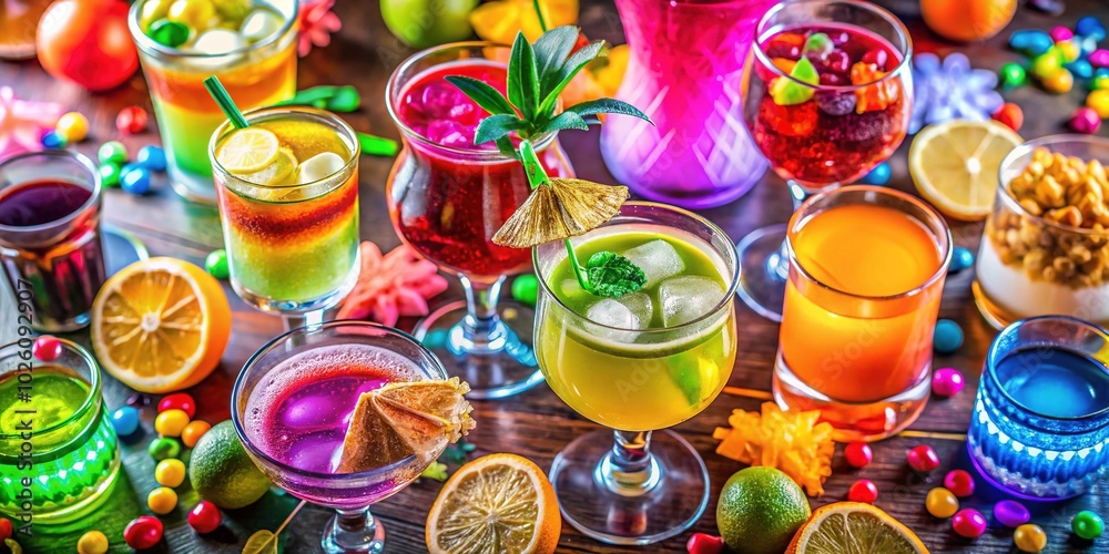 Vibrant Alcoholic Party Set Posters - Colorful Macro Photography for Social Events and Celebrations Vibrant Alcoholic Party Set Posters - Colorful Macro Photography for Social Events and Celebrations