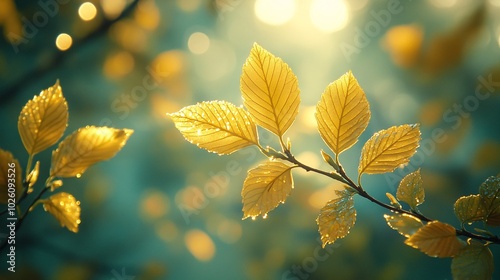 Sunlit Leaves on a Branch in Nature's Embrace