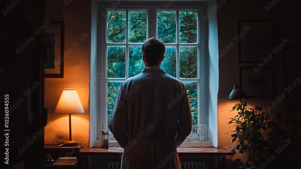 Man Gazing Out Window Man Gazing Out Window
