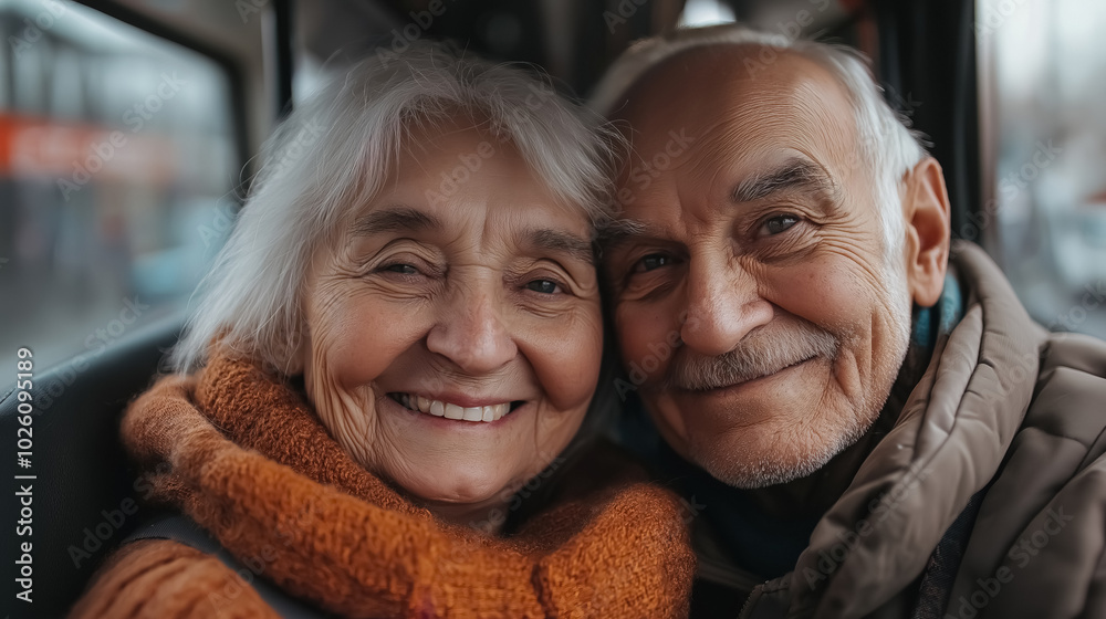 A close-up portrait of an elderly couple A close-up portrait of an elderly couple