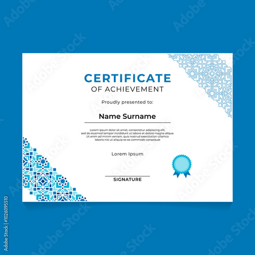 Oriental Geometric Certificate Design with Diagonal Ornament
