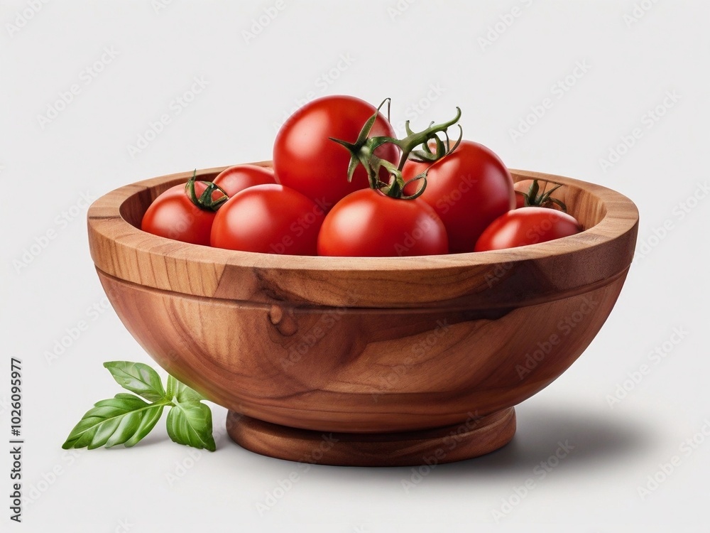 Wooden Bowl with a Fresh Red Tomato: A Culinary Delight Wooden Bowl with a Fresh Red Tomato: A Culinary Delight