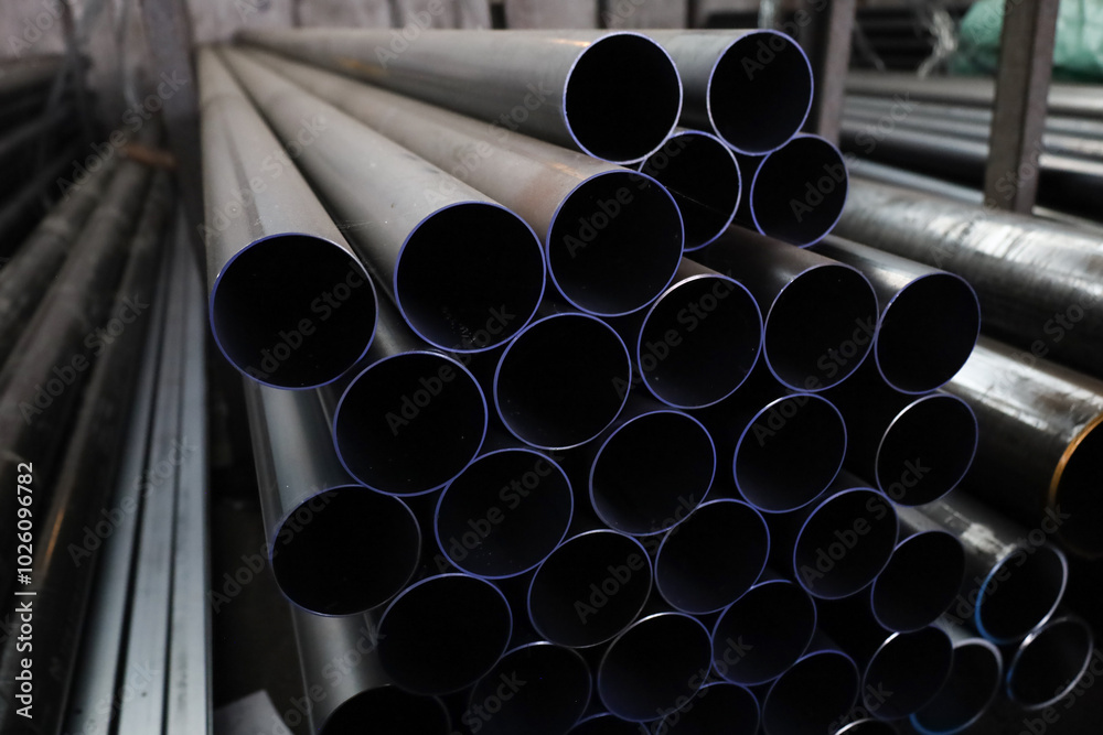 steel pipe product group square pipe Construction steel products such as black steel pipes, image ideas, examples of steel products.metal warehouse industry, delivery to customers.