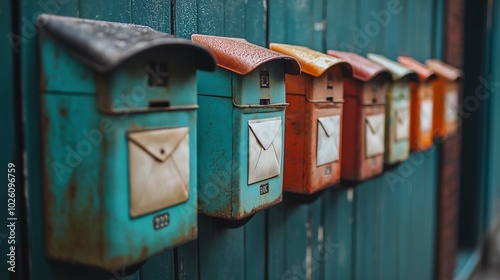 Vintage Mailboxes on a Weathered Wall