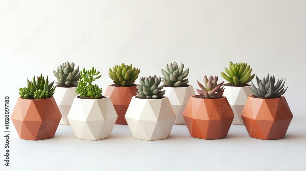 Fototapeta premium Modern Geometric Succulent Planters Arrangement