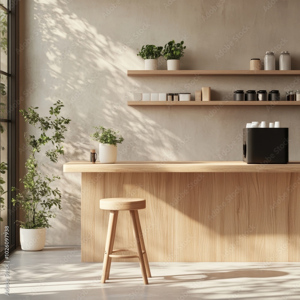Fototapeta premium Generate an ultra-realistic image of a modern cafe workspace with sleek