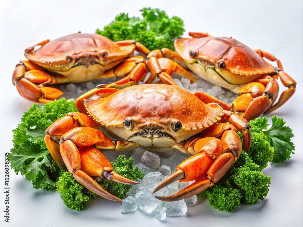 Fresh Three Crabs Isolated on White Background for Culinary Inspiration Fresh Three Crabs Isolated on White Background for Culinary Inspiration