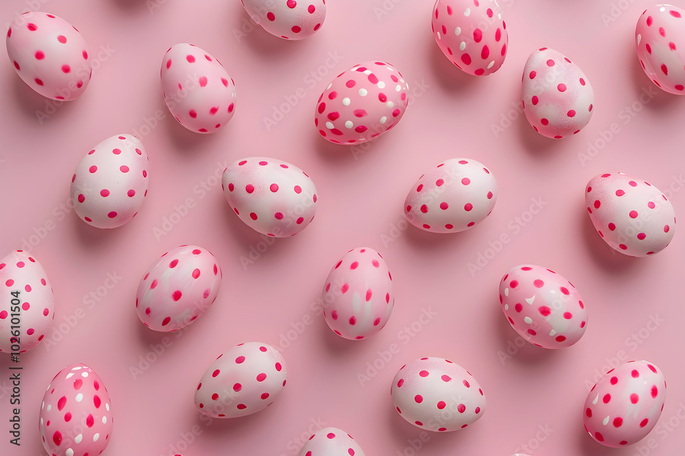 Minimalist pastel pink background with a candy egg pattern, an Easter concept, top view, flat lay, copy space Minimalist pastel pink background with a candy egg pattern, an Easter concept, top view, flat lay, copy space