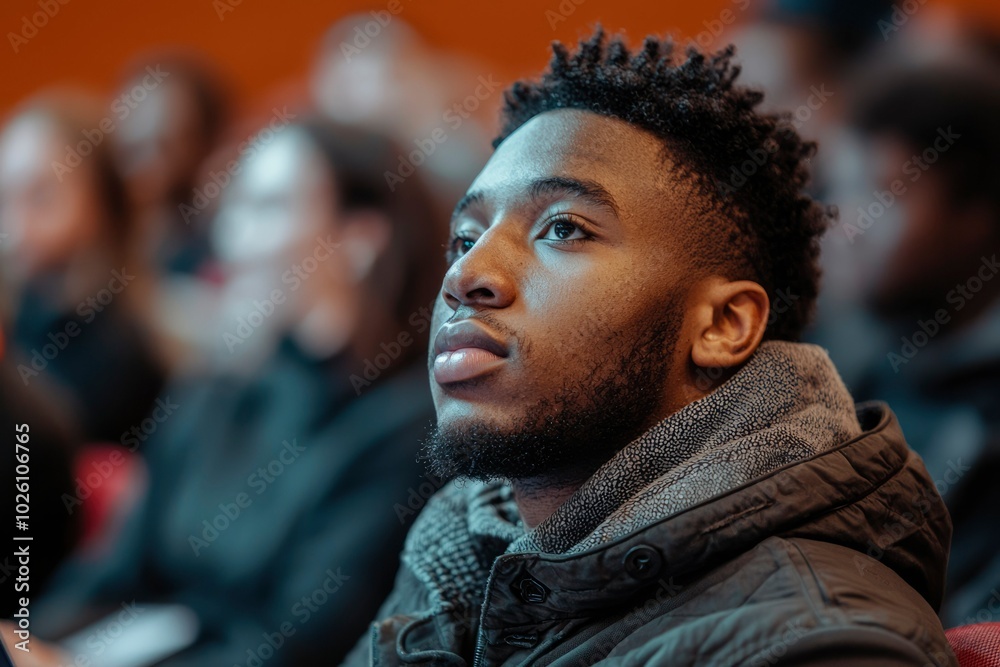 Close-up of a young Black man looking up with a hopeful expression