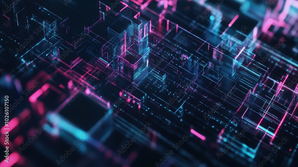 Abstract Digital Geometric Grid with Floating Shapes Abstract Digital Geometric Grid with Floating Shapes