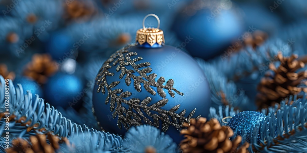 Φωτογραφία A detailed and vibrant close-up of beautifully decorated blue Christmas ornament
