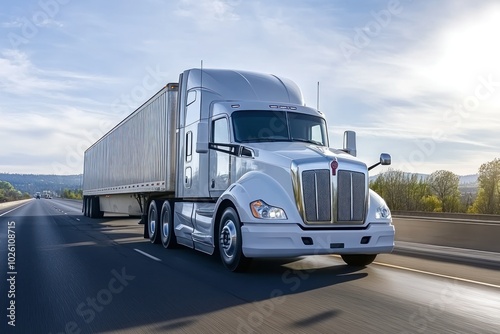 White Truck on Open Highway with Clear Sky