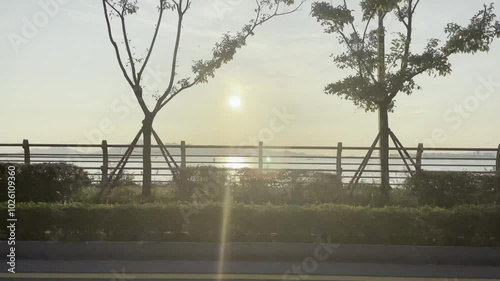 Sky and sea view from a moving car, Dadaepo, Busan, South Korea. photo