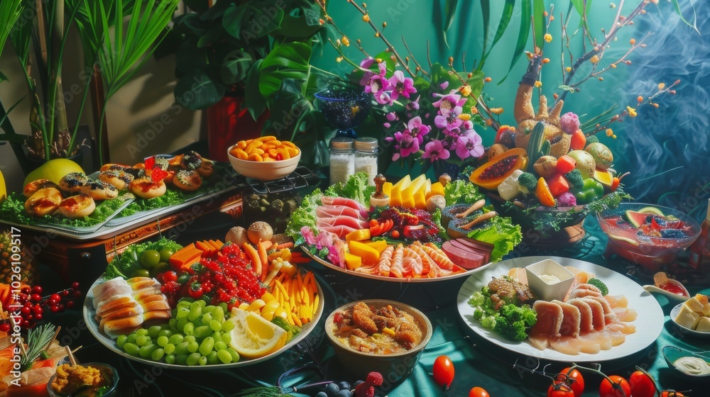 Elaborate Food Display for Mukbang Streaming Elaborate Food Display for Mukbang Streaming