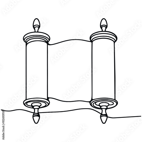 Torah scroll. One continuous line drawing.Vector illustration