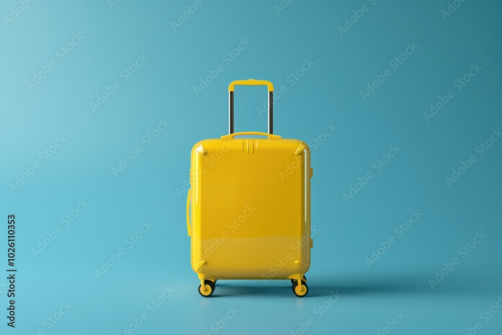 Bright yellow suitcase on a blue background showcasing a travel essential Bright yellow suitcase on a blue background showcasing a travel essential
