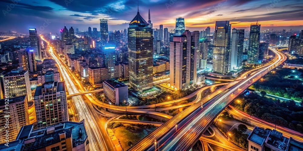 Low Light Traffic Flow in Urban Cityscape at Night - Stunning Night Photography