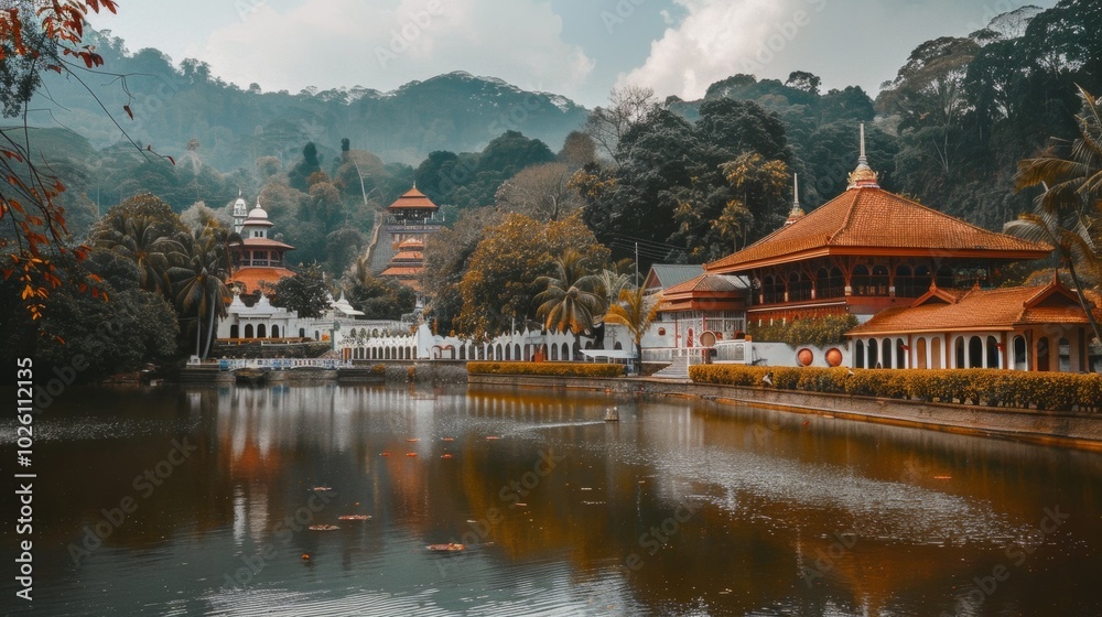 Naklejka premium Serene View of the Temple of the Tooth in Kandy