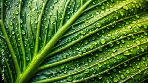 Macro Photography of Large Plant Leaf Capturing Intricate Textures and Vibrant Greenery for Nature Lovers and Botany