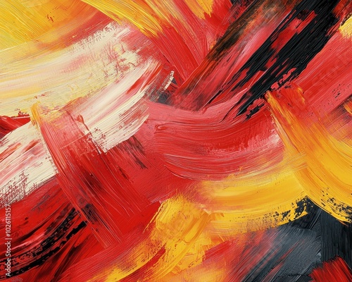 Vibrant Abstract Brush Strokes in Warm Reds and Yellows photo