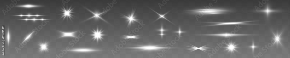 Light effect, star, flare, sparkle set. Glowing light bursts with sparkles. Sun rays light 3d elements on transparent background. Light effect, star, flare, sparkle set. Glowing light bursts with sparkles. Sun rays light 3d elements on transparent background.