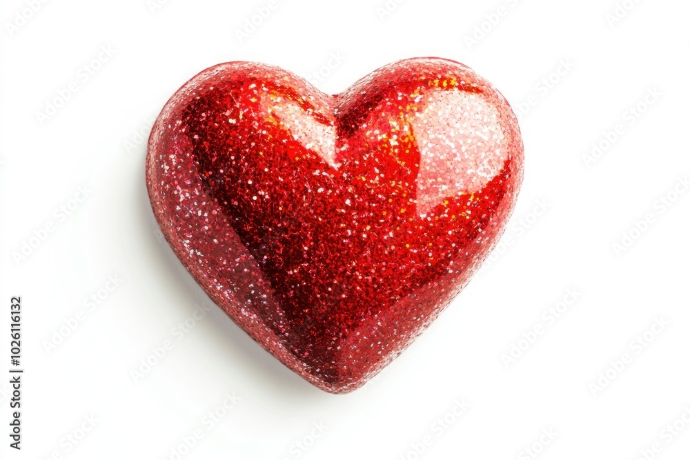 Shiny Red Heart with Glitter on White Background Shiny Red Heart with Glitter on White Background
