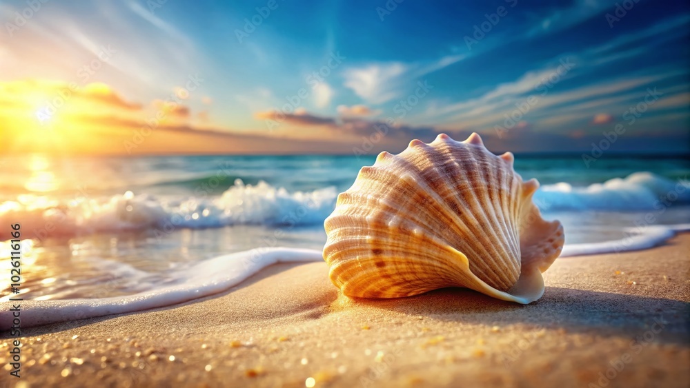 Minimalist Beach Backdrop with Detailed Seashell for Elegant Product Showcase in High Dynamic Range Minimalist Beach Backdrop with Detailed Seashell for Elegant Product Showcase in High Dynamic Range