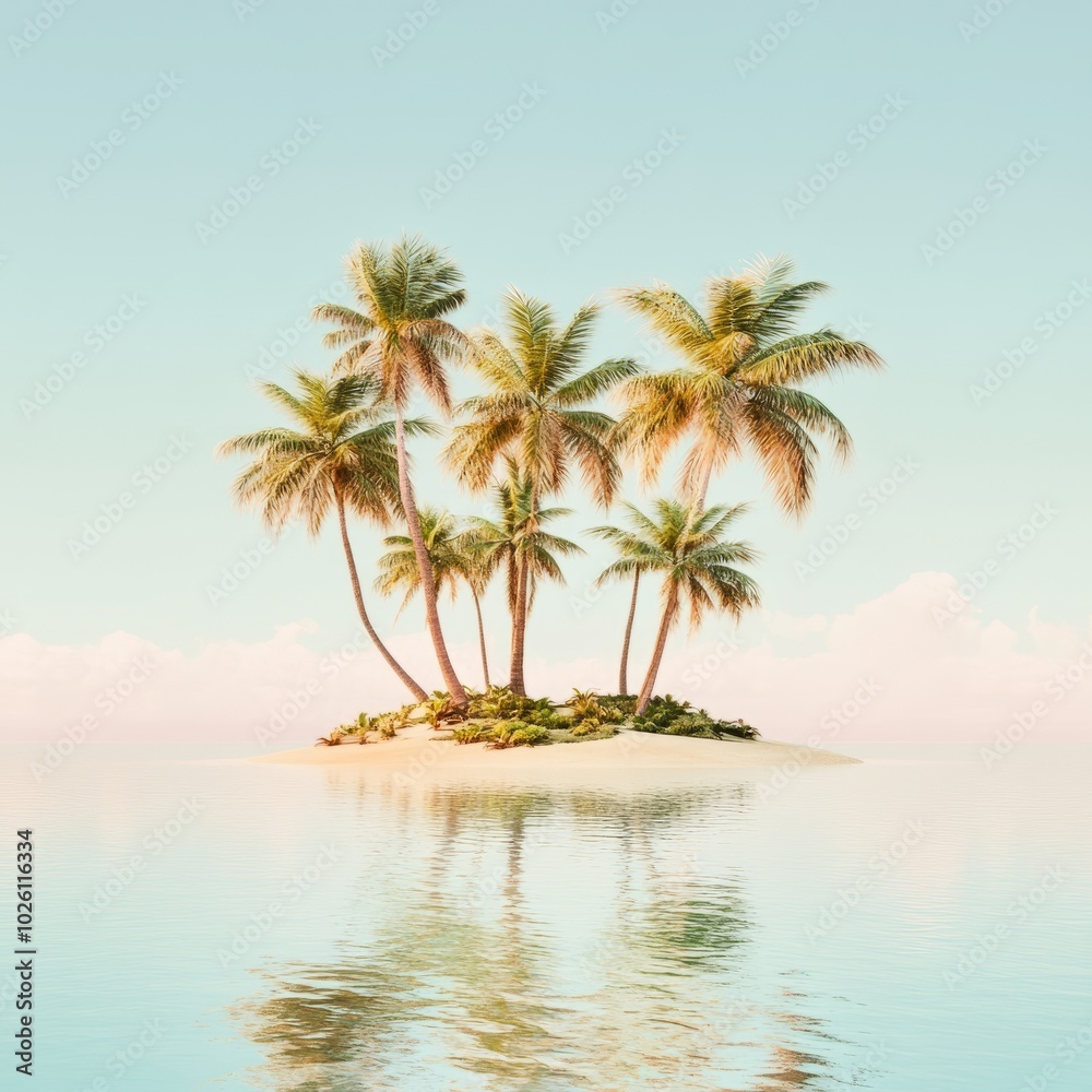 Fototapeta premium Tropical Island Paradise Palm Trees on a Pastel Dream